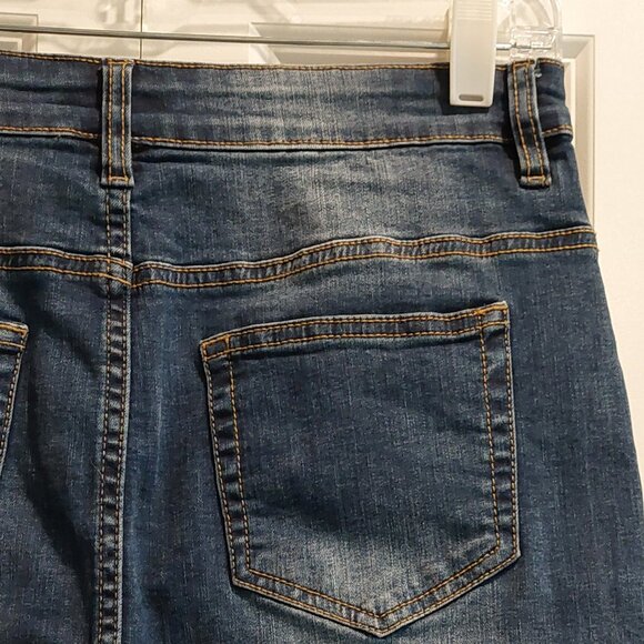 Suko Jeans Blue Denim Stripe Fringe Hem Skirt Women's Size 8 - Picture 11 of 15